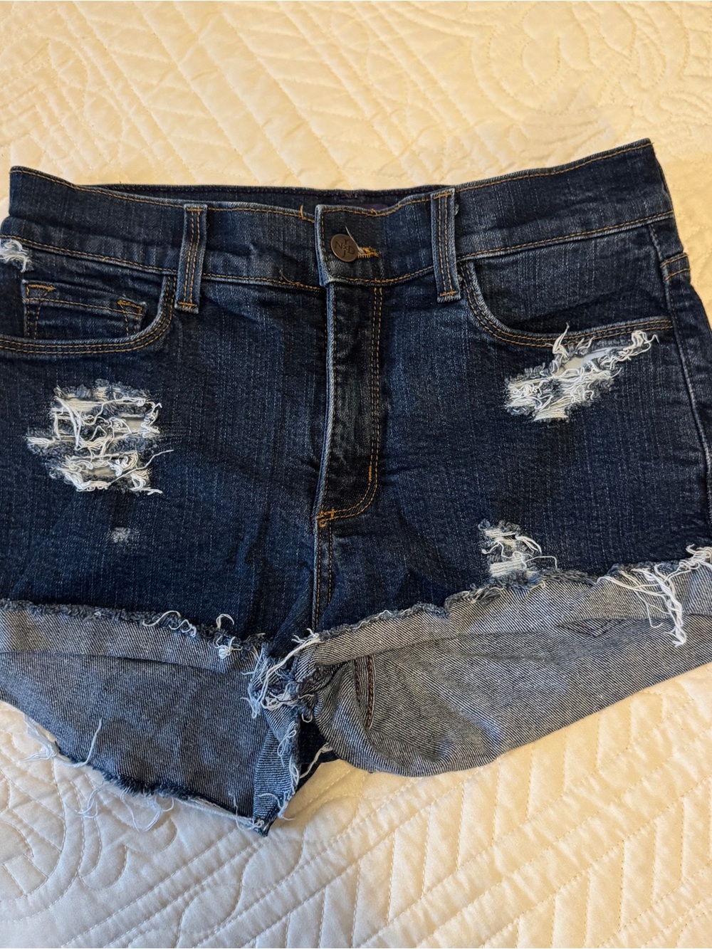 NYDJ Dark Blue Distressed Denim Jean Shorts